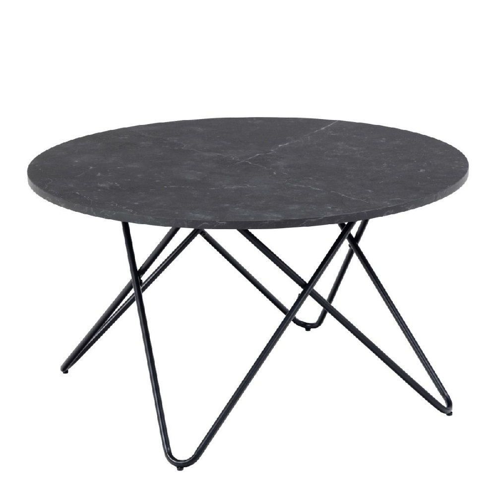 Waukee Wooden Coffee Table Round In Black Marble Effect