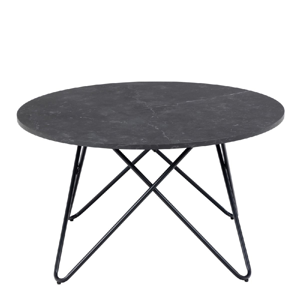 Waukee Wooden Coffee Table Round In Black Marble Effect