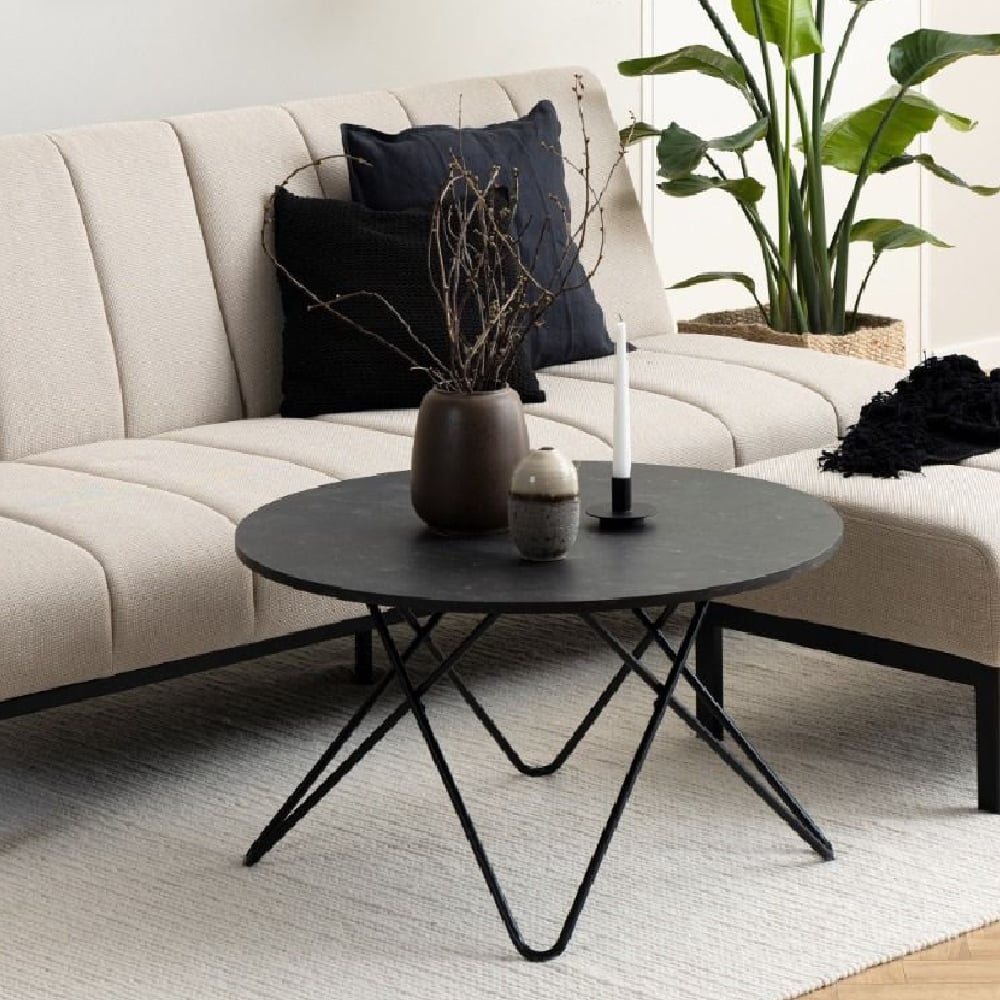 Read more about Waukee wooden coffee table round in black marble effect