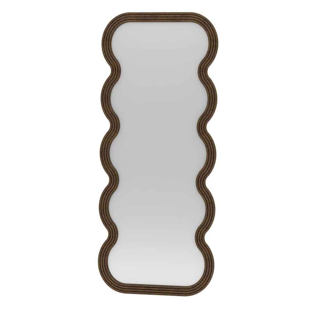 Wave Glass Cheval Mirror with Brown Wooden Frame