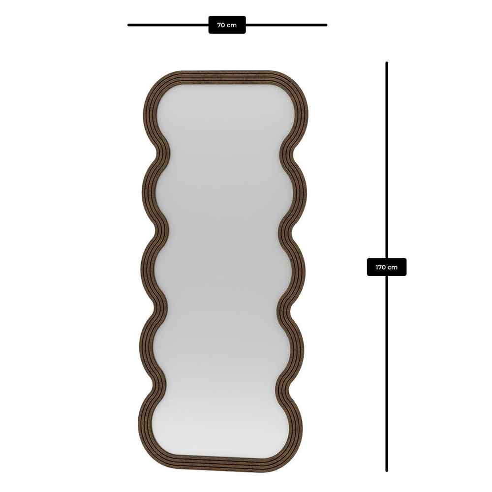 Wave Glass Cheval Mirror with Brown Wooden Frame