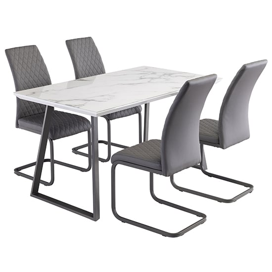 Waverley Marble Effect Dining Table With 4 Hudson Grey Chairs
