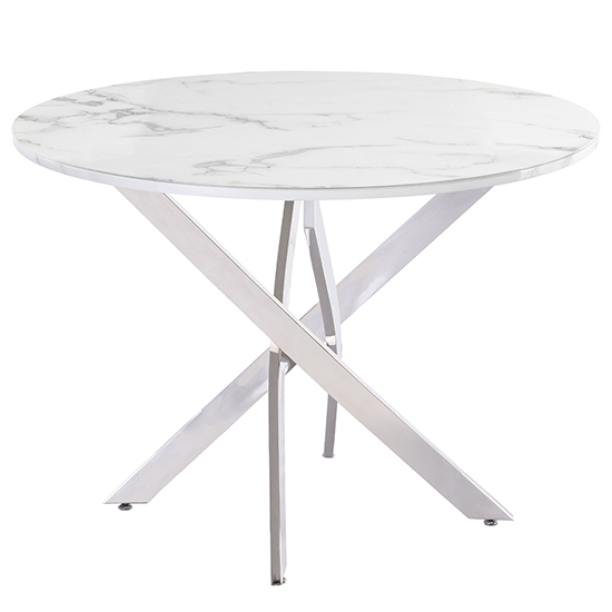 Waverley Round Glass Top Dining Table In White Marble Effect
