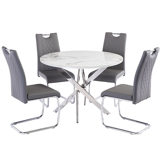 Wivola Marble Effect Dining Table With 4 Gerbit Grey Chairs