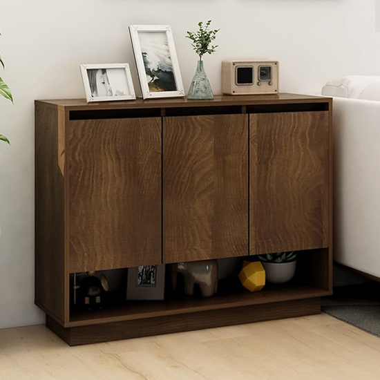 Product photograph of Wavery Wooden Sideboard With 3 Doors In Brown Oak from Furniture in Fashion