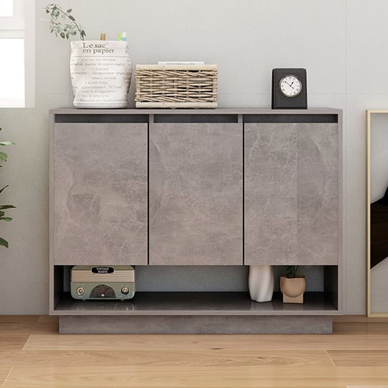 Wavery Wooden Sideboard With 3 Doors In Concrete Effect