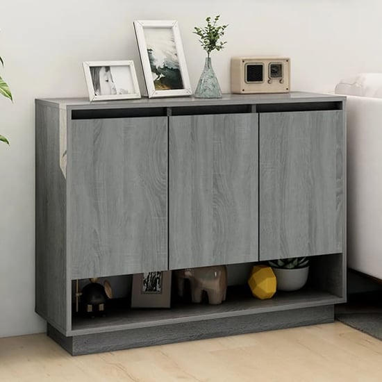 Photo of Wavery wooden sideboard with 3 doors in grey sonoma oak
