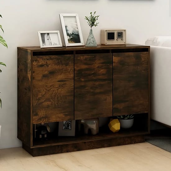Photo of Wavery wooden sideboard with 3 doors in smoked oak