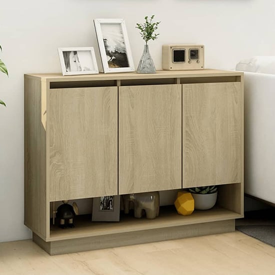 Product photograph of Wavery Wooden Sideboard With 3 Doors In Sonoma Oak from Furniture in Fashion