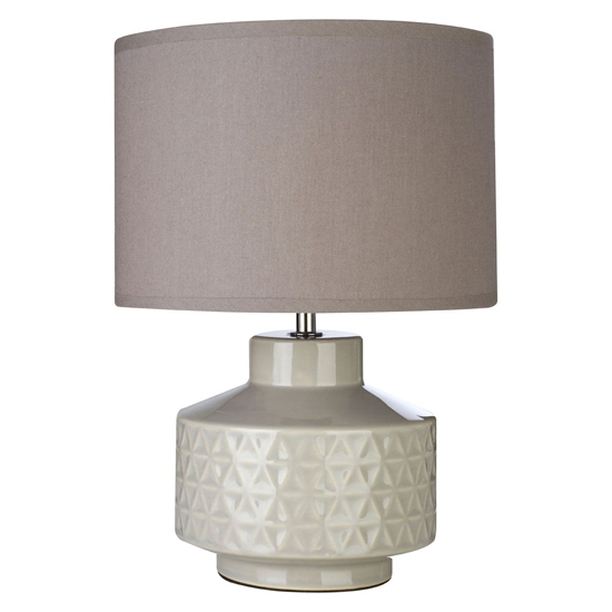 Photo of Wavina grey fabric shade table lamp with cream ceramic base