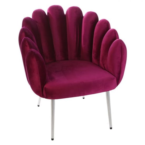 Photo of Wavy velvet upholstered lounge chair in violet with metal legs