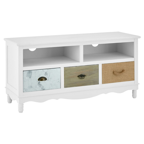 Waymore Wooden 3 Drawers TV Stand In White Sale