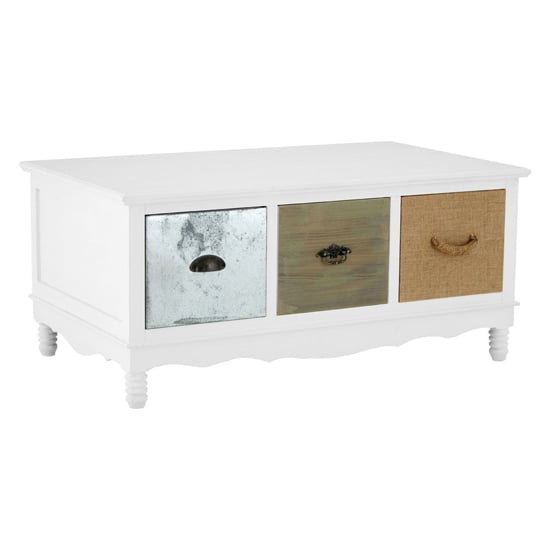 Read more about Waymore wooden coffee table with 3 drawers in white