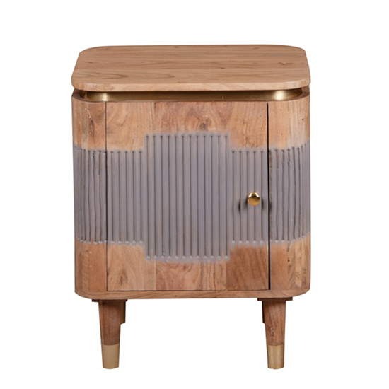 Wayne Acacia Wood Bedside Cabinet 1 Door In Natural And Grey