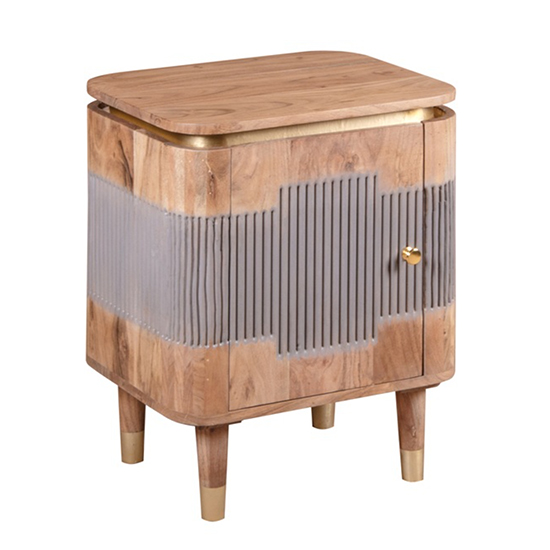 Wayne Acacia Wood Bedside Cabinet 1 Door In Natural And Grey