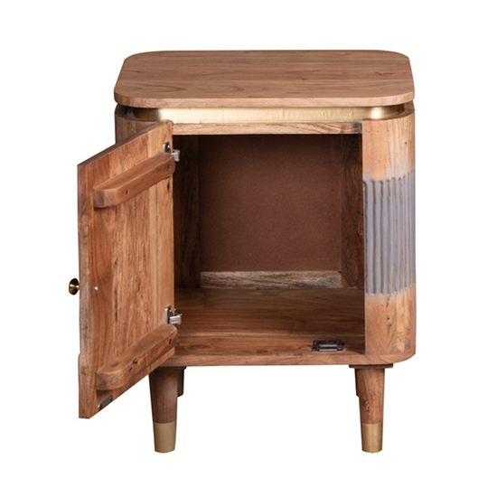 Wayne Acacia Wood Bedside Cabinet 1 Door In Natural And Grey