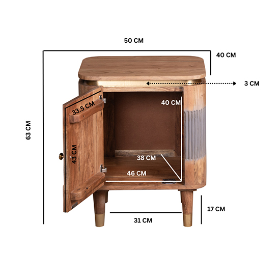 Wayne Acacia Wood Bedside Cabinet 1 Door In Natural And Grey