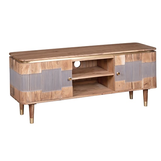 Wayne Acacia Wood TV Stand With 2 Doors In Natural And Grey