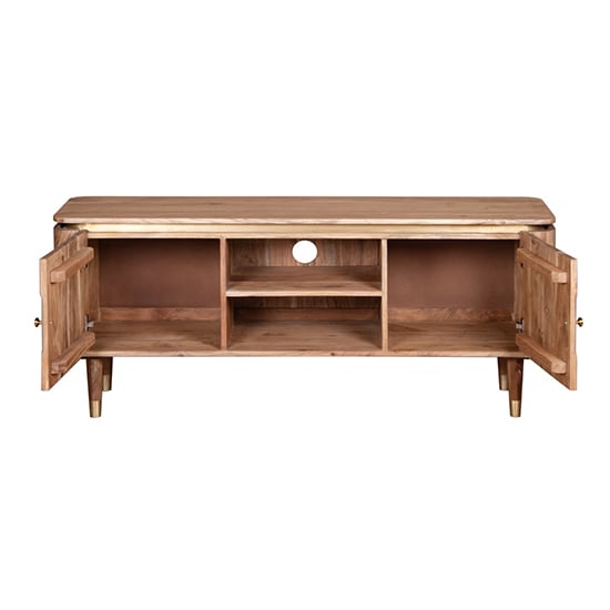 Wayne Acacia Wood TV Stand With 2 Doors In Natural And Grey