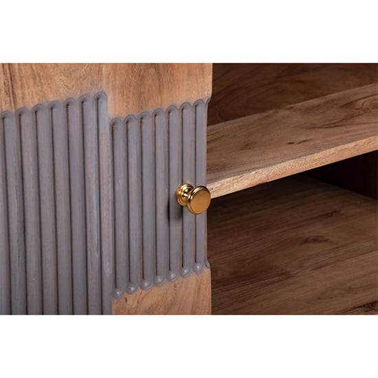 Wayne Acacia Wood TV Stand With 2 Doors In Natural And Grey