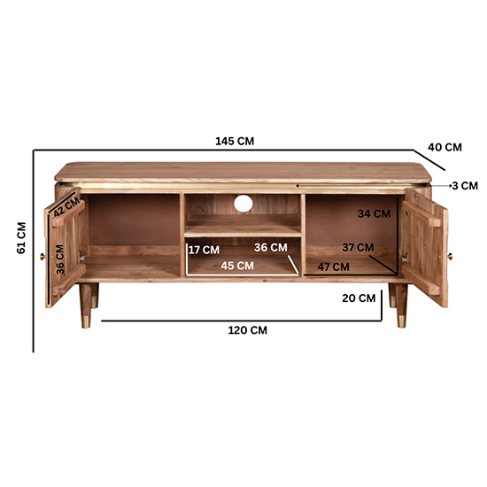Wayne Acacia Wood TV Stand With 2 Doors In Natural And Grey