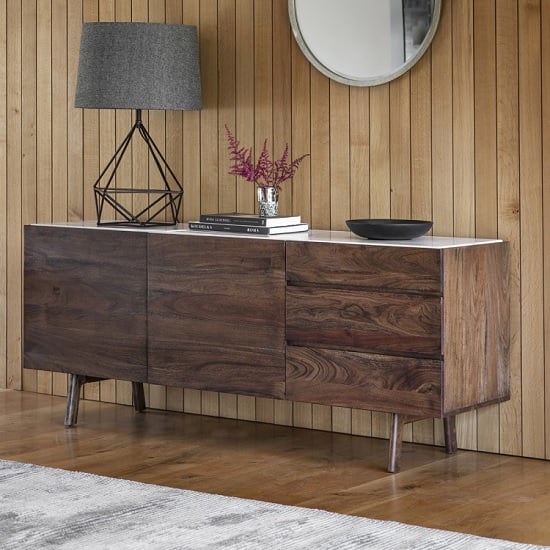 Wayne Marble Top Sideboard In White And Acacia Wood