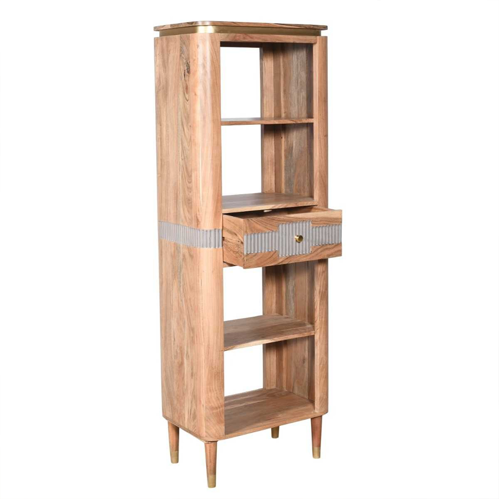 Wayne Wooden Bookcase With 1 Drawer In Natural And Grey