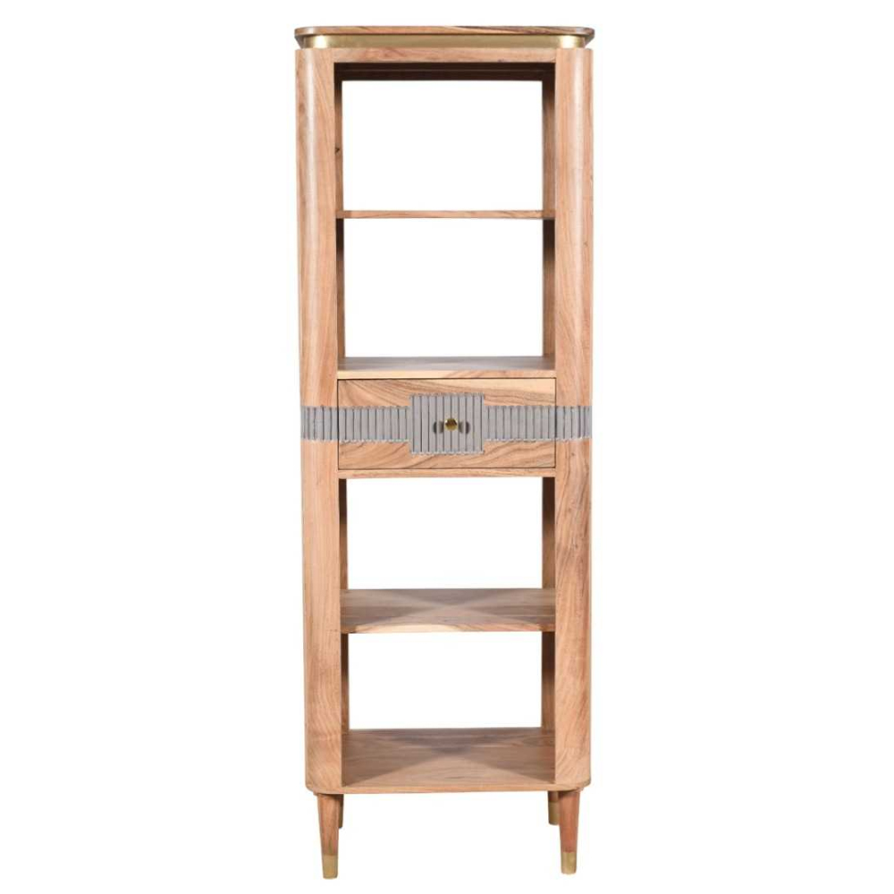 Wayne Wooden Bookcase With 1 Drawer In Natural And Grey
