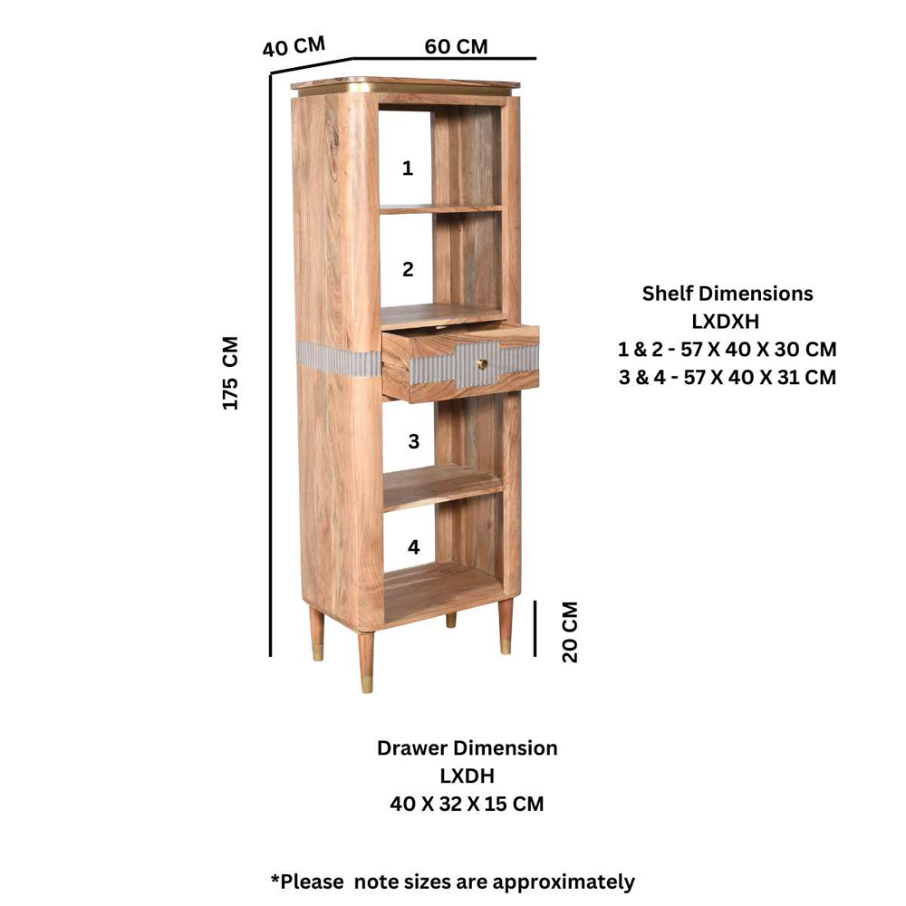 Wayne Wooden Bookcase With 1 Drawer In Natural And Grey