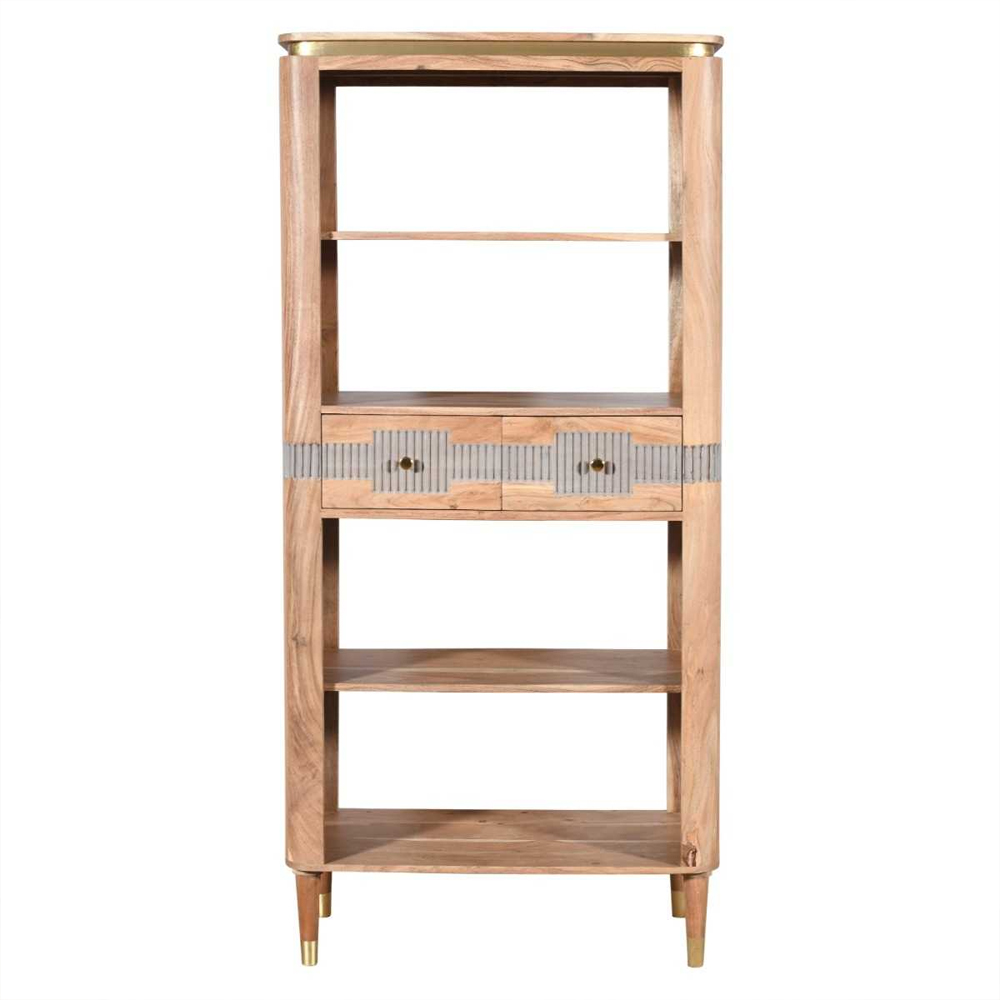 Wayne Wooden Bookcase With 2 Drawers In Natural And Grey
