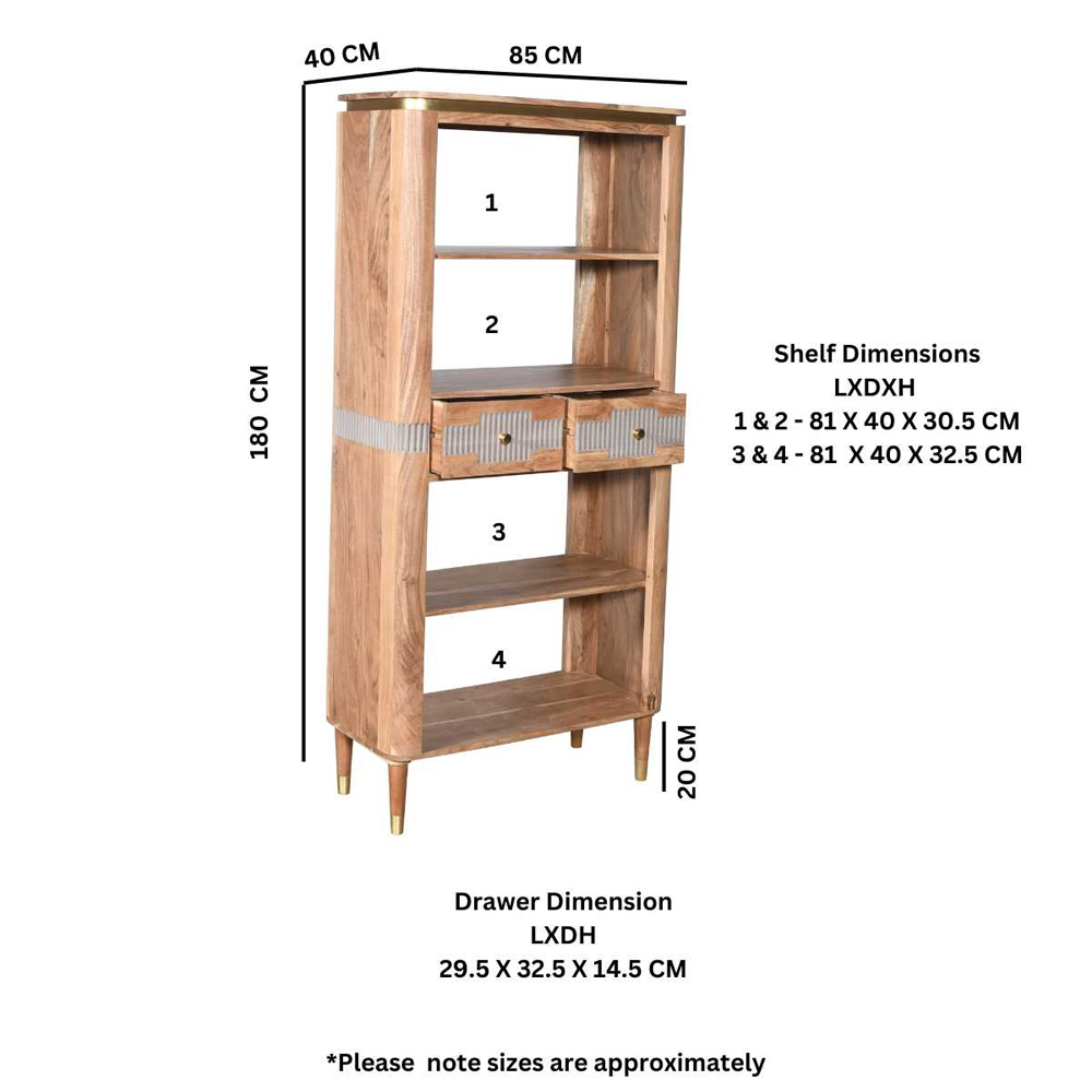 Wayne Wooden Bookcase With 2 Drawers In Natural And Grey