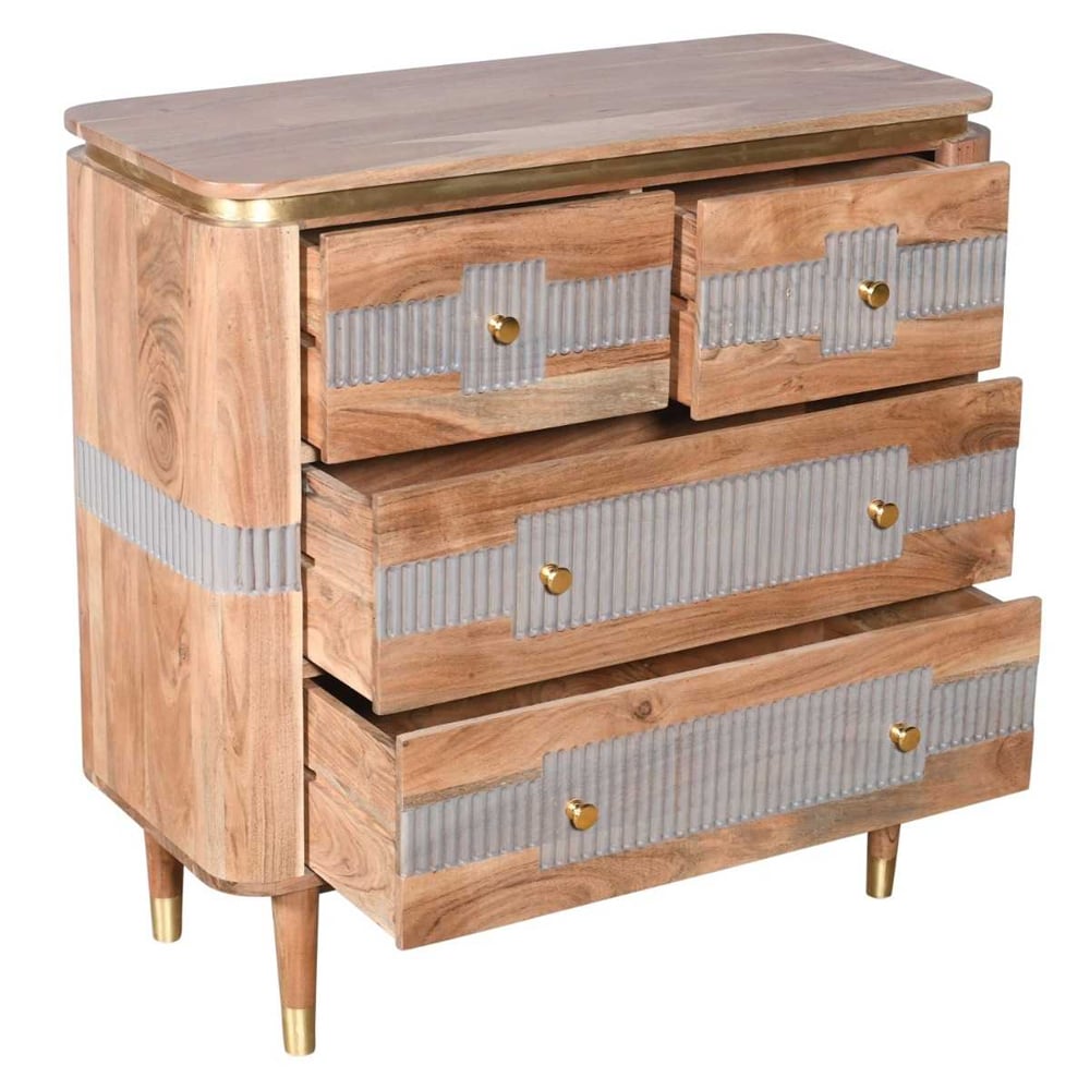 Wayne Wooden Chest Of 4 Drawers In Natural And Grey