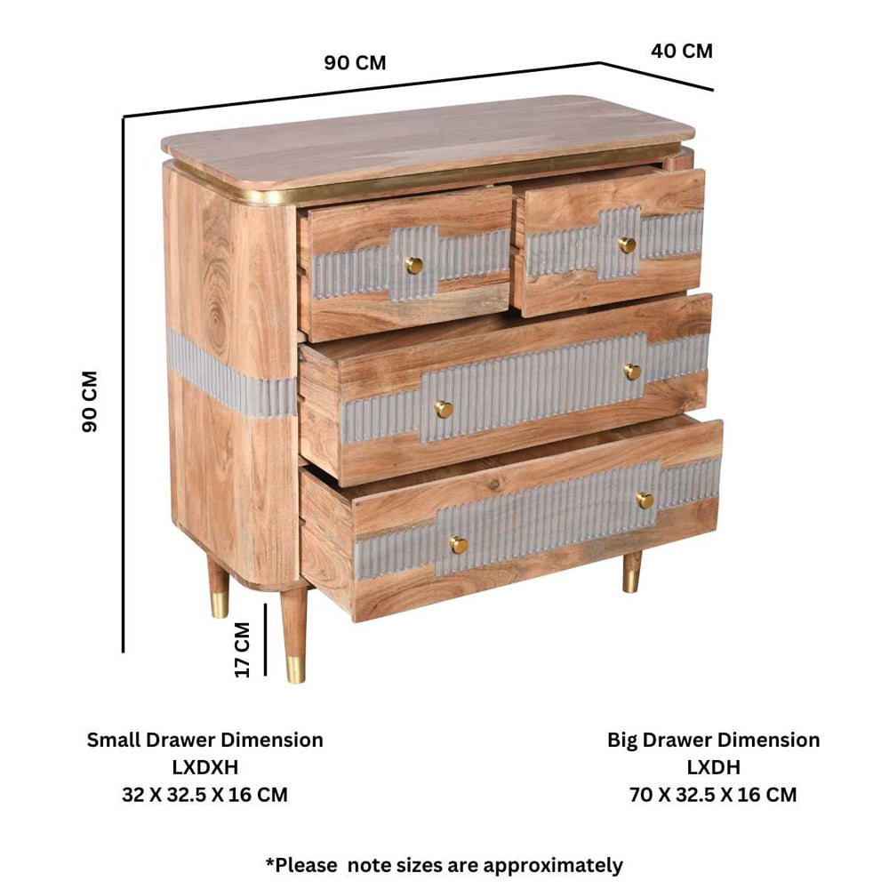 Wayne Wooden Chest Of 4 Drawers In Natural And Grey