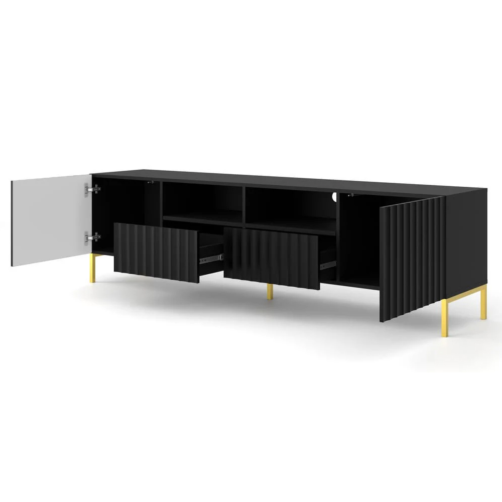 Wayne Wooden TV Stand With 2 Doors 2 Drawers In Black
