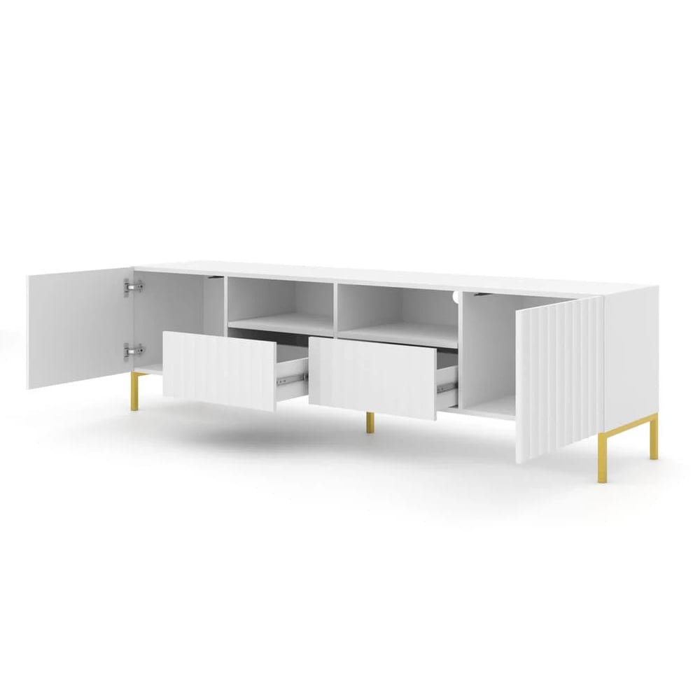 Wayne Wooden TV Stand With 2 Doors 2 Drawers In White