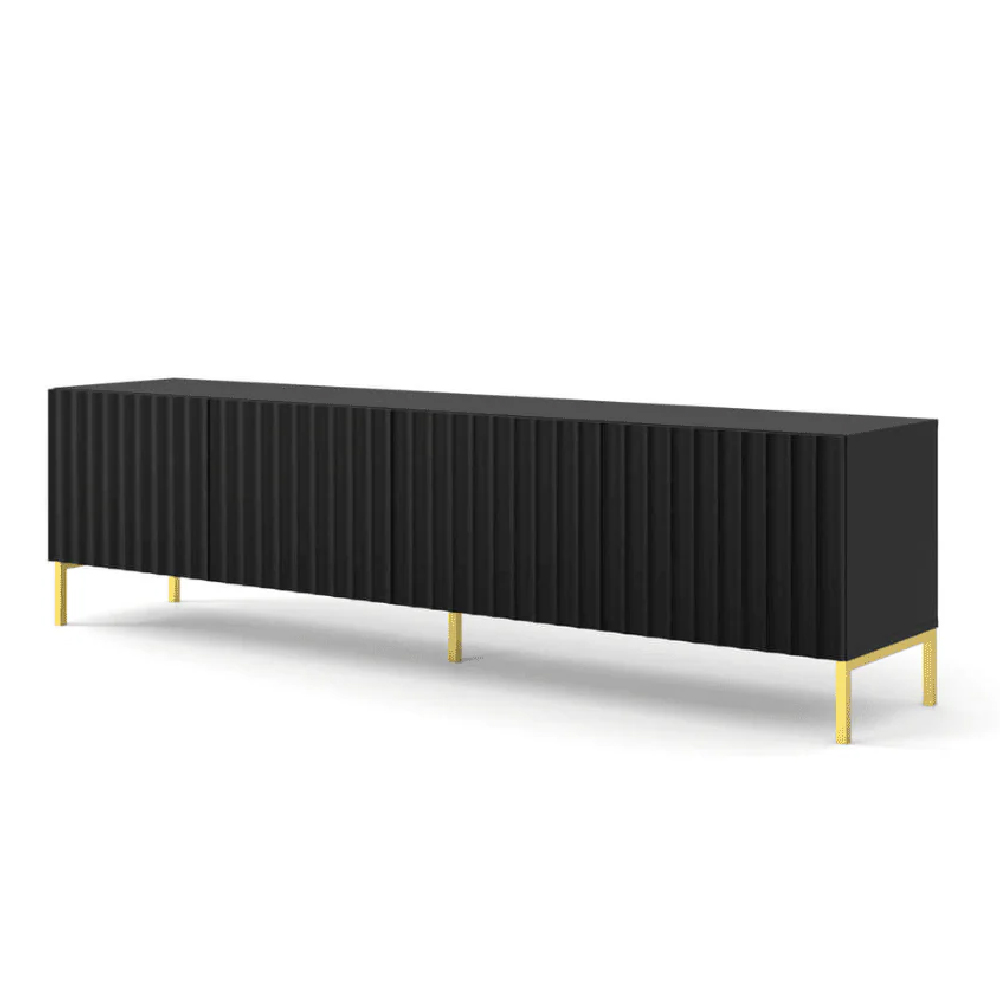Wayne Wooden TV Stand With 4 Doors In Black