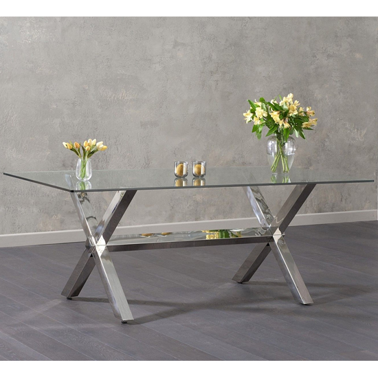 Weaver Glass Dining Table In Clear With Stainless Steel Base