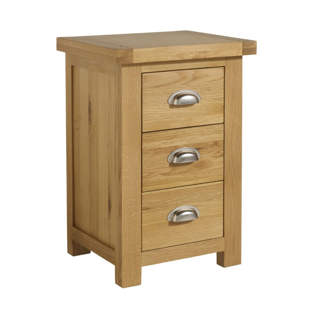 Webworms Large Wooden Bedside Cabinet With 3 Drawers In Oak