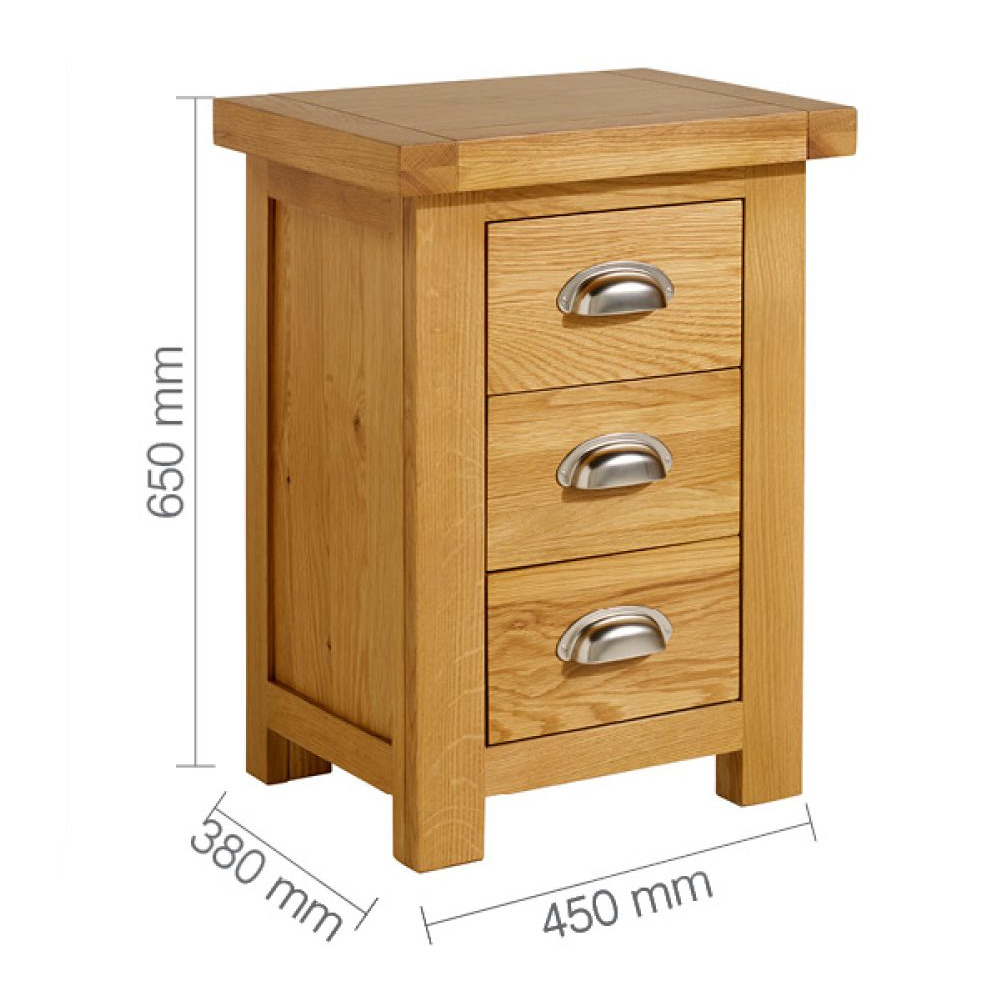 Webworms Large Wooden Bedside Cabinet With 3 Drawers In Oak