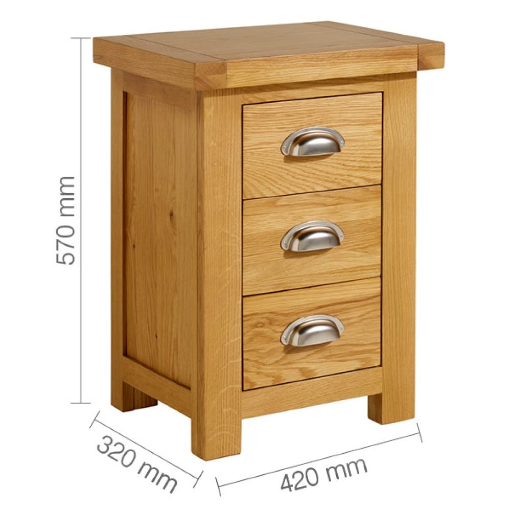 Webworms Small Wooden Bedside Cabinet With 3 Drawers In Oak