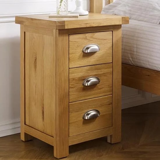 Read more about Webworms wooden bedside cabinet large with 3 drawers in oak