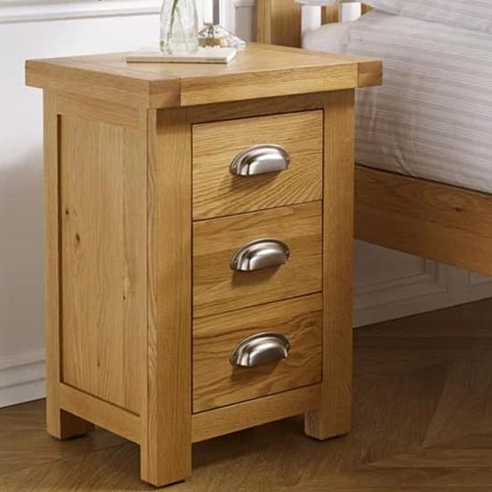 Read more about Webworms wooden bedside cabinet small with 3 drawers in oak