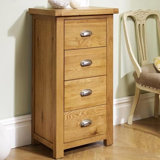 Product photograph of Webworms Wooden Chest Of 4 Drawers Narrow In Oak from Furniture in Fashion