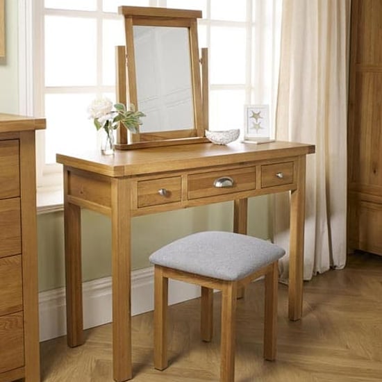 Read more about Webworms wooden dressing table with 3 drawers in oak
