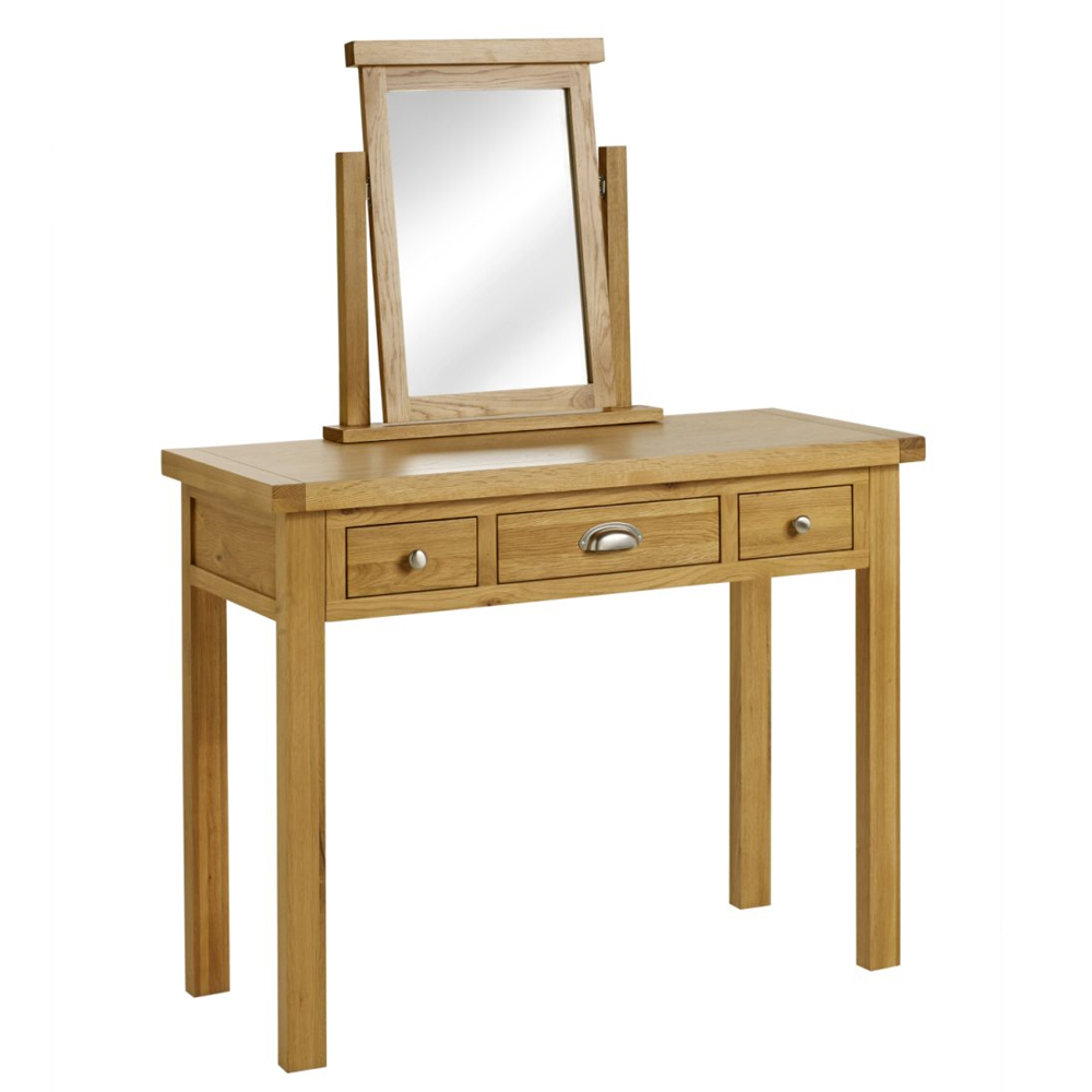 Webworms Wooden Dressing Table With Mirror And 3 Drawers In Oak