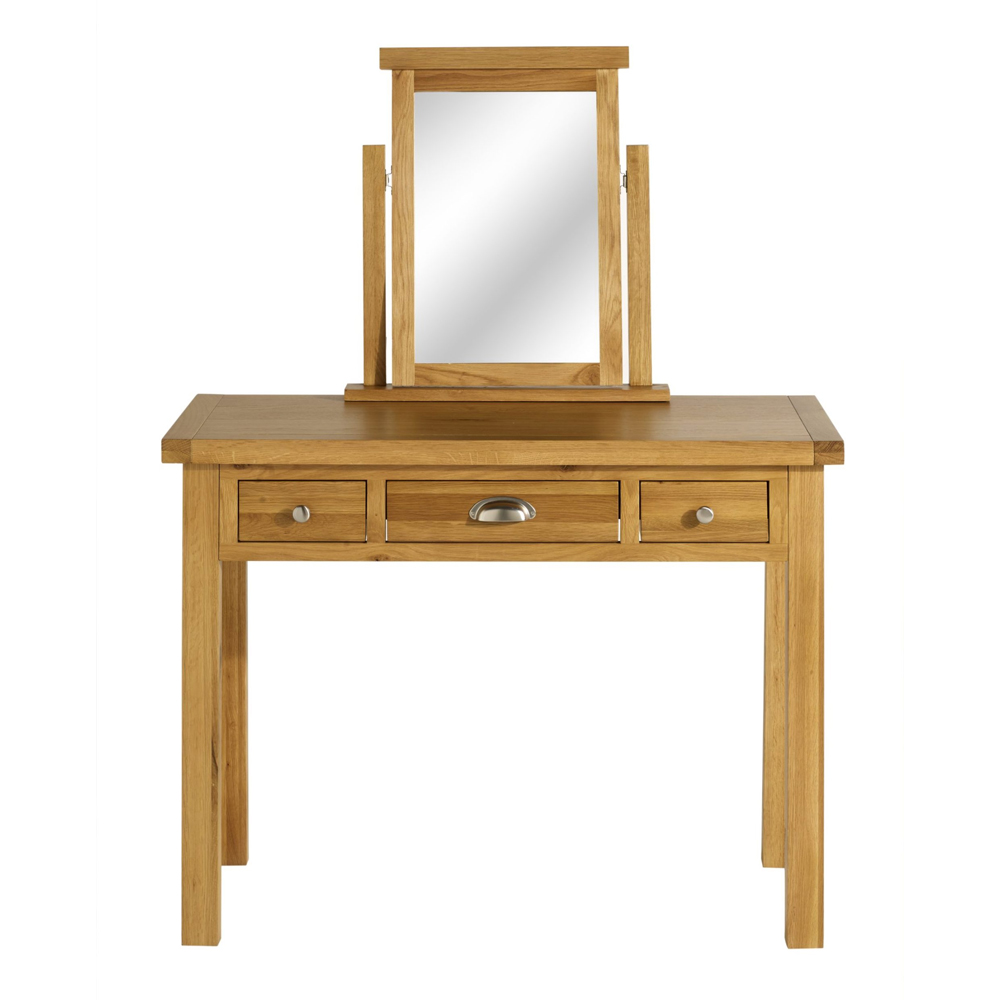 Webworms Wooden Dressing Table With Mirror And 3 Drawers In Oak