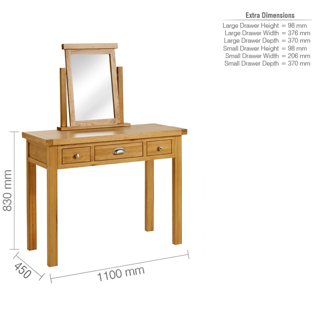 Webworms Wooden Dressing Table With Mirror And 3 Drawers In Oak