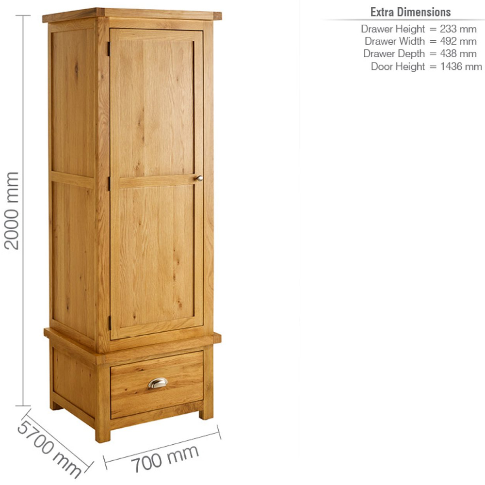Webworms Wooden Wardrobe With 1 Door 1 Drawer In Oak