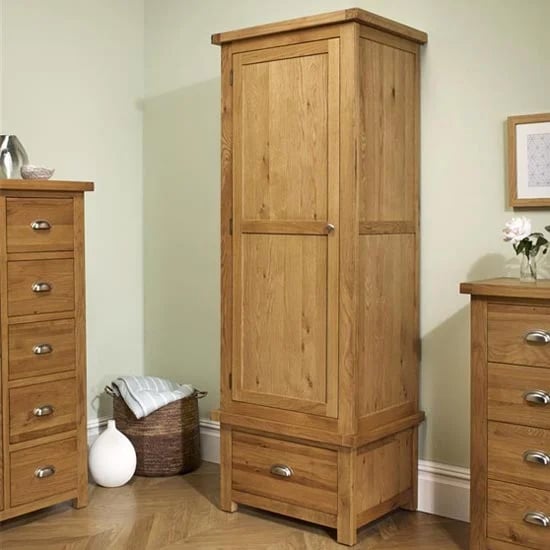 Read more about Webworms wooden wardrobe with 1 door and 1 drawer in oak