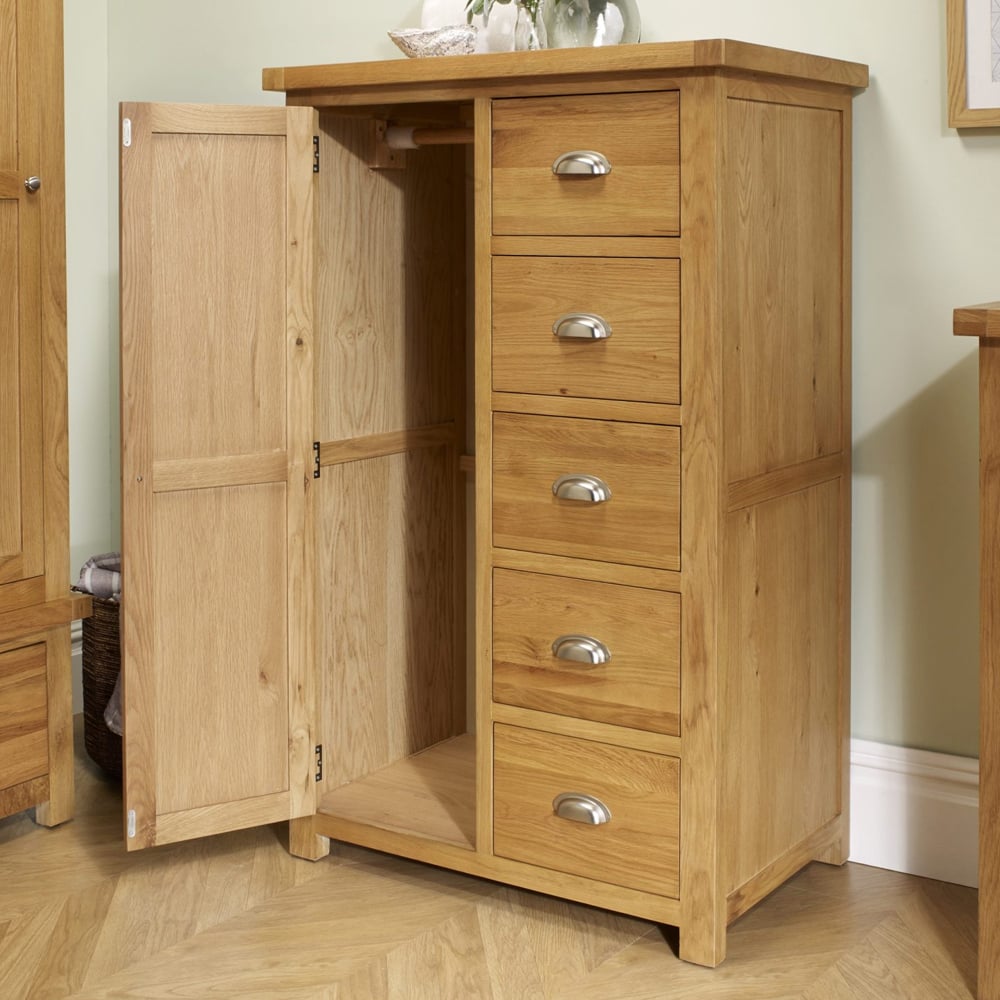Webworms Wooden Wardrobe With 1 Door 5 Drawers In Oak